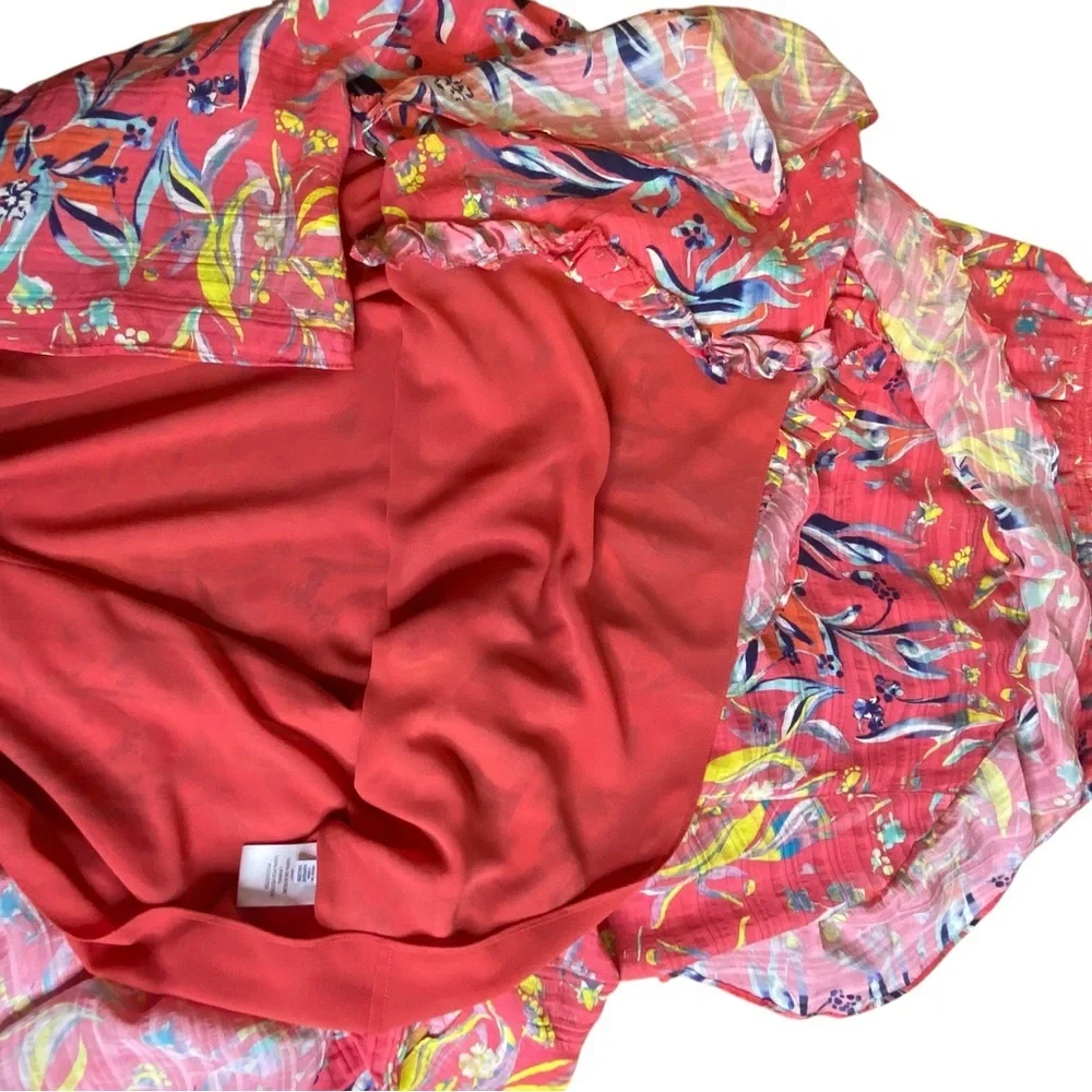 Tanya Taylor Teresa Silk Ruffle Asymmetrical whimsical Maxi Skirt Size 2